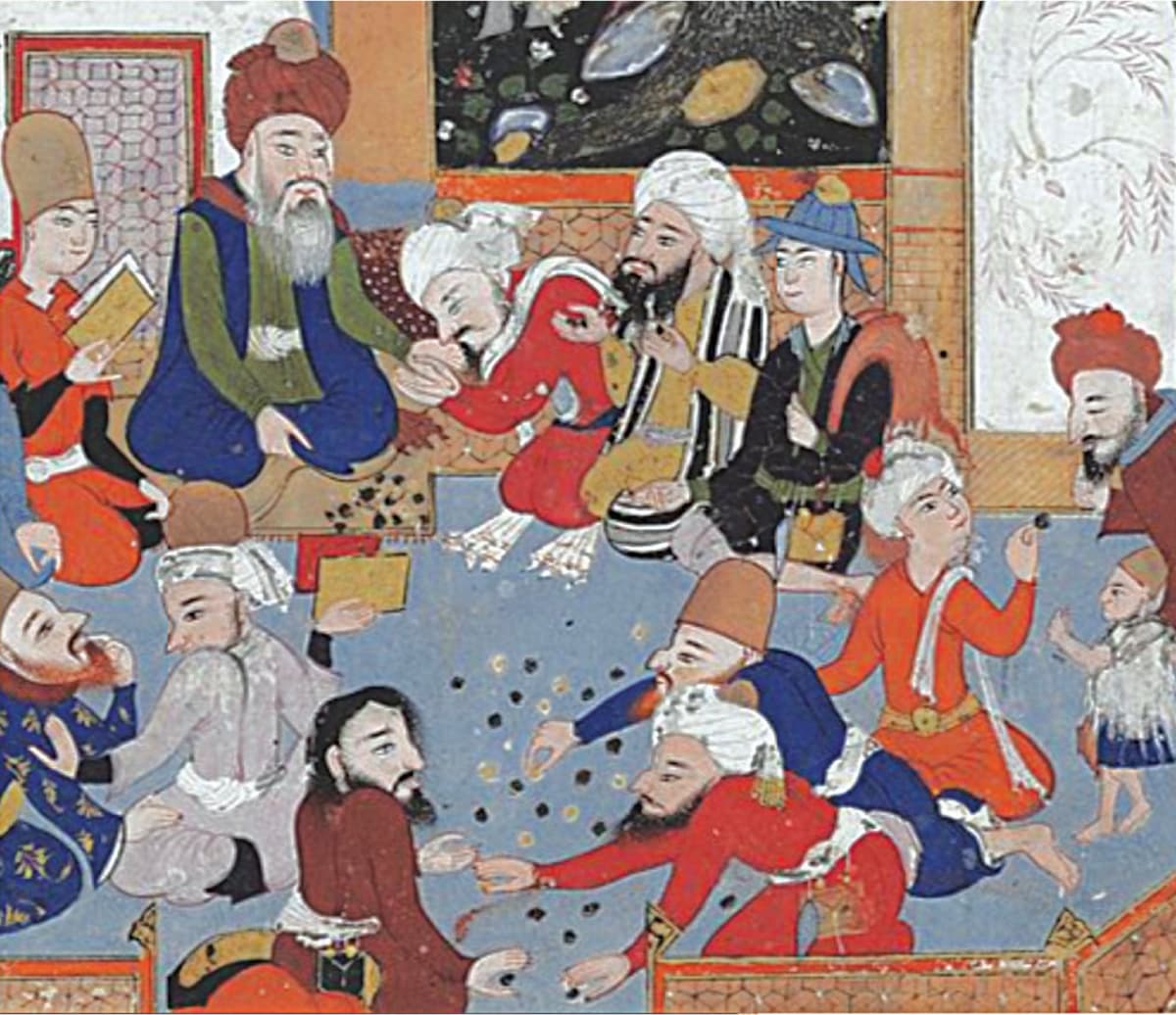 Maulana Jalaluddin Rumi distributing sweetmeats to disciples | Courtesy Museum of Fine Arts, Boston